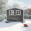 Remise de rangement extérieure en métal de 6 pi x 9 pi avec fenêtre et support à fleurs, remise à outils verrouillable à deux portes, remise de jardin imperméable et imperméable pour patio-129242025