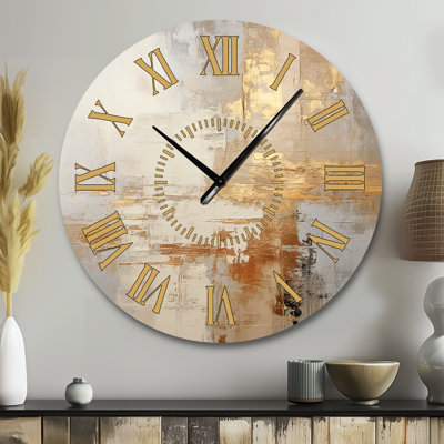 Horloge murale à motif abstrait doré et blanc