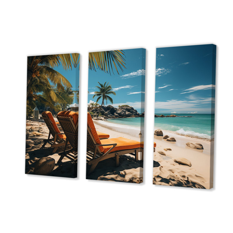 «Beach Tropical Dream II», reproduction sur toile tendue de 3 pièces, H 28 po x l 36 po x P 1 po