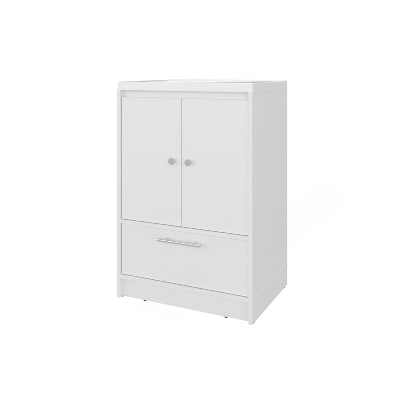 Meuble-lavabo autoportant blanc à 2 portes avec lavabo et tiroir inférieur, Blanc