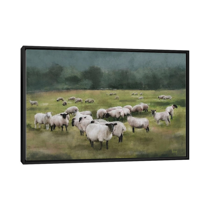 Moody Sheepscape, No Mat, 32" H x 48" W x 1.5" D, Black Floater Framed Canvas