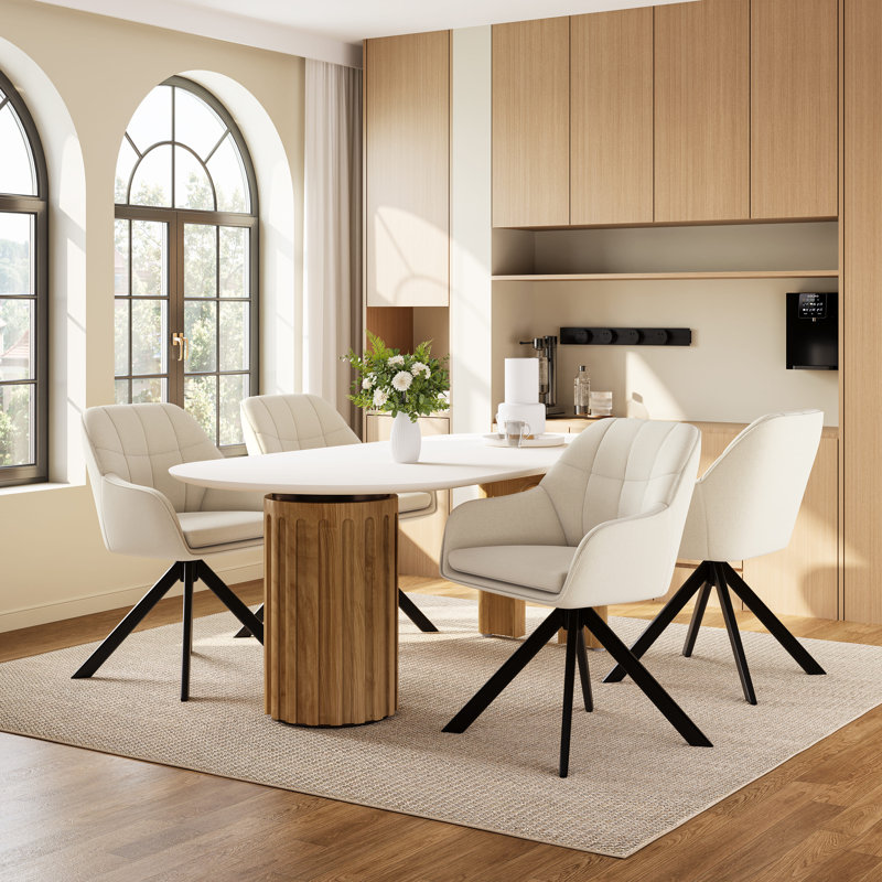 51cm H Upholstered Arm Dining Chair For Kitchen Dining Living Room, Beige Linen