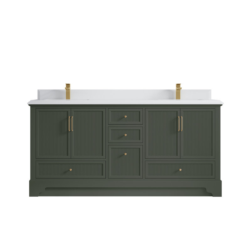 Meuble-lavabo double autoportant 72 po avec plateau en quartz Alys (option poignées)