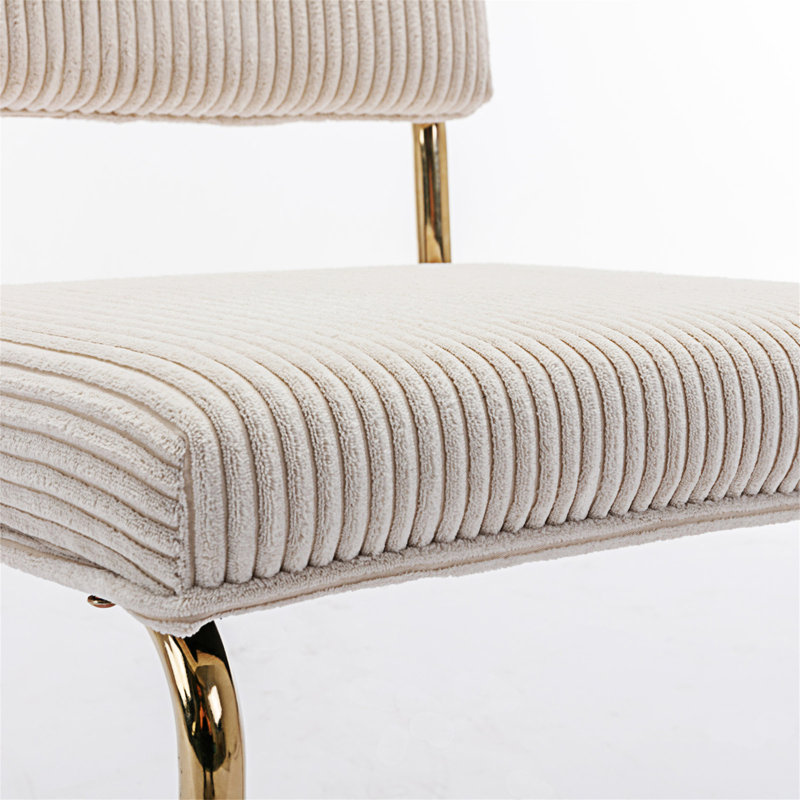 Corabella Modern Dining Chairs with Corduroy Fabric,Gold Metal Base, Accent Armless Kitchen Chairs with Channel Tufting, Side Chairs, Set of 2
