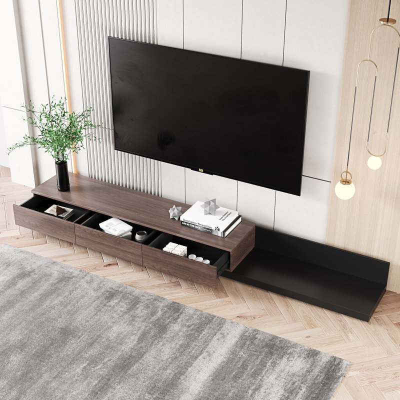 Kesort Extendable TV Stand for TVs up to 85'' with Storage Drawers, Walnut/Black