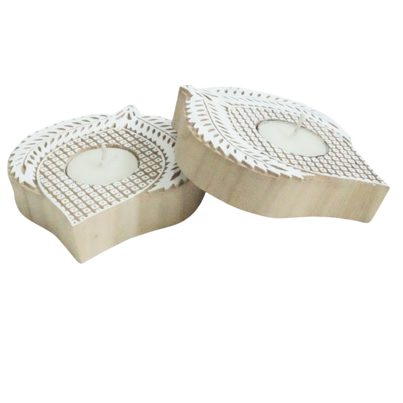  Handcrafted Wooden Candle Block Natural Stained Finish for Tabletop & Home Décor-(Pack Of-5), 5