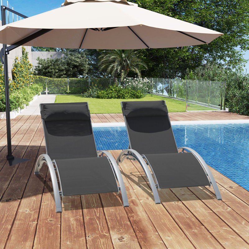 Adjustable Chaise Lounge Set – Set of 2, All-Weather, Stackable Design, Black