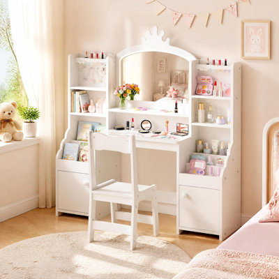 Ensemble de meuble-lavabo pour enfant 45 "avec miroir lumineux 3 couleurs et rangement pour bijoux