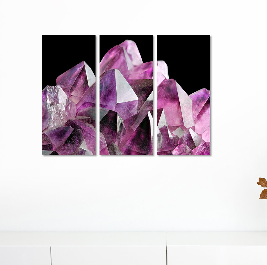 3-tlg. Leinwandbilder-Set Violetter Amethyst Kristall