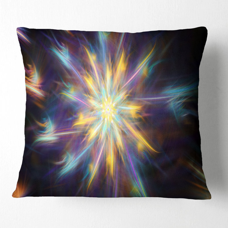 Fleur exotique brillante multicolore - coussin imprimé floral, 16 po x 1 po, Noir / Bleu / Jaune