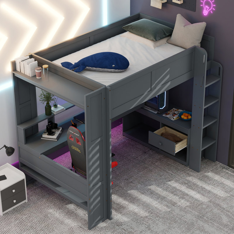Lit mezzanine en bois avec bureau Wood