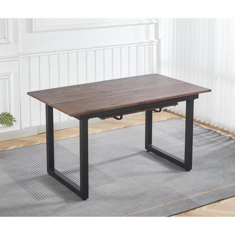 Table de salle à manger extensible avec pieds en métal - Table convertible peu encombrante, Noyer / noir