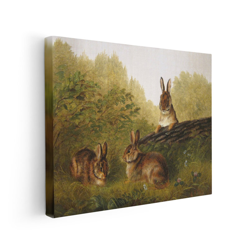 Lapins sur une bûche, Unframed, Canvas, 16"H x 20"W