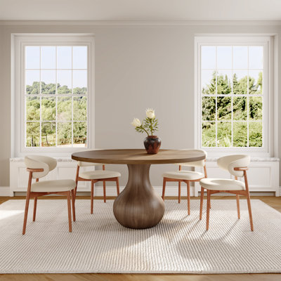 5-pieces Farmhouse Round Dining Set Solid Wood Dining Table With 4 Upholstered Chairs Zen-style
