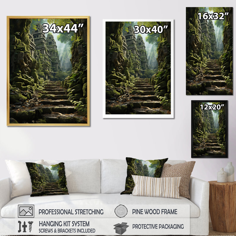 Barrecchia Asian Art Journey To Angkor VI, H 40 po x l 30 po x P 1,5 po, Cadre naturel flottant