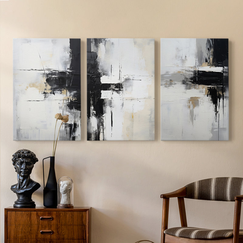 Abstract Series CLXXII -Set Of 3 Gallery Wrapped Canvas -Ready to Hang, 27" H x 18" W
