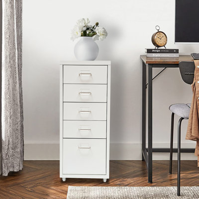 5-Drawer Metal Storage Cabinet with Wheels, Narrow Rolling File Organizer for Home & Office