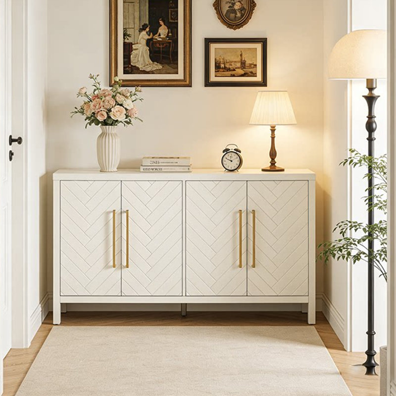 Armoire latérale de style Mid-Century, H 31,5 po x l 55,11 po x P 15,75 po, Crème