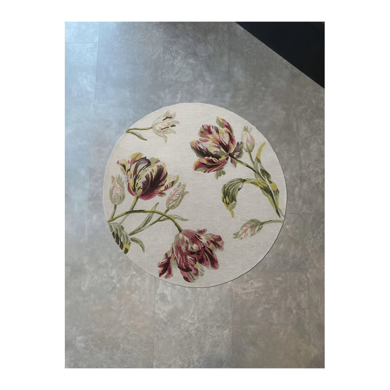 Pink Beige Themed Rose Patterned Creative Modern Woven Base Round Decorative Carpet, Round 2'8"