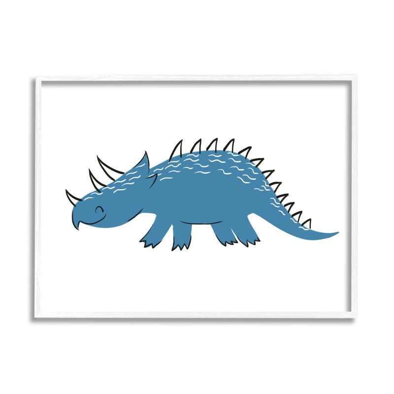 Happy Blue Dinosaur Kids, Giclée encadrée blanc bord de mer, H 14 po x l 11 po x P 1,5 po