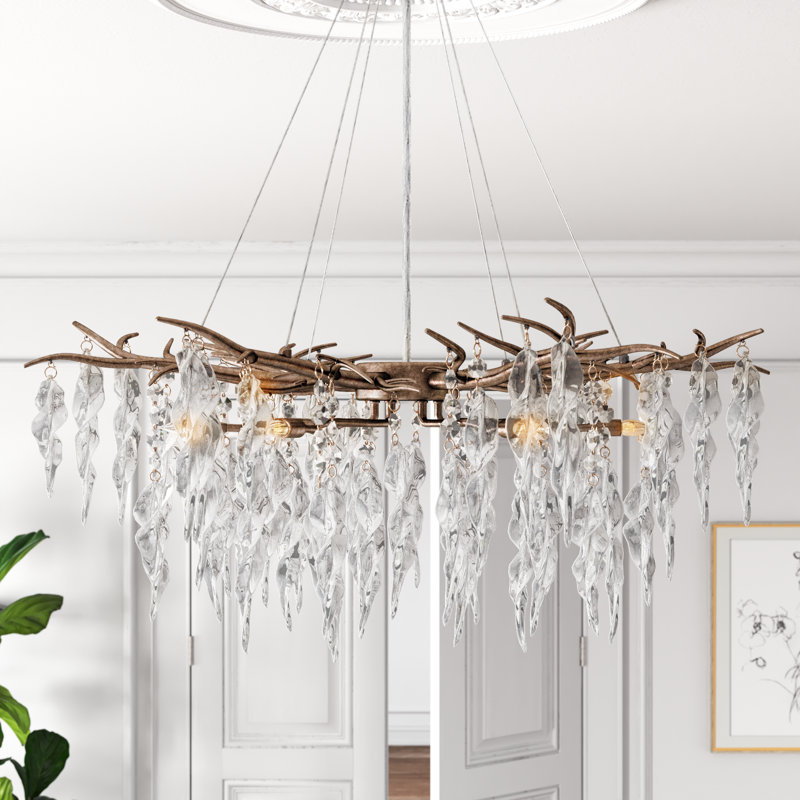 Lianian 40" W 6-Light Dimmable Geometric Chandelier with Crystal Accents