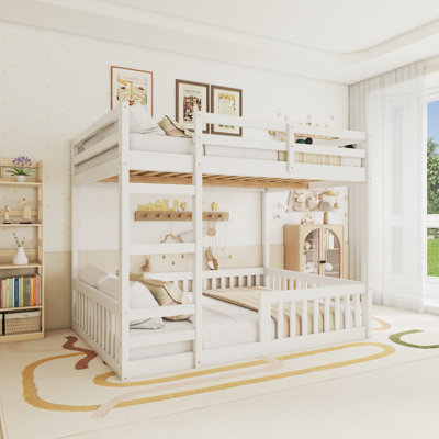 Wood Bunk Bed With Ladder And Guardrails