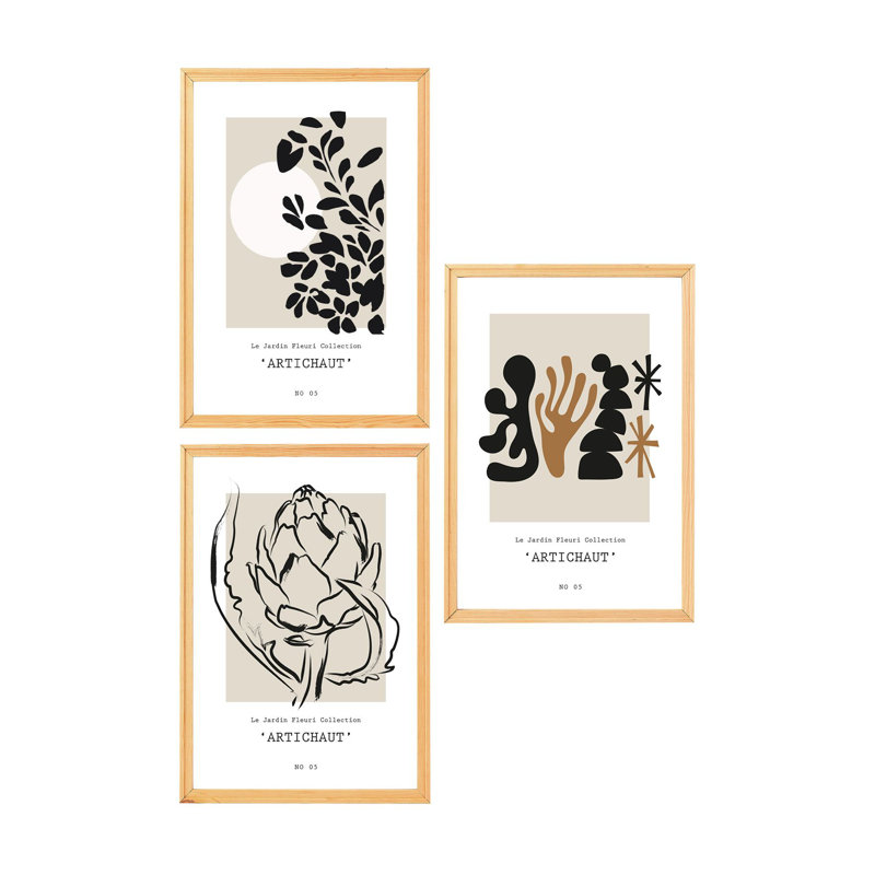 Elegant Decorative Framed MDF Paintings (3 Pieces), Solid Pine Wood Frame, 19.7 x 13.8 inches Each | 100% MDF & Bristol Paper, Double-Sided PVC Film (Shiny & Matte) | Perfect for Living Room & Office Decor