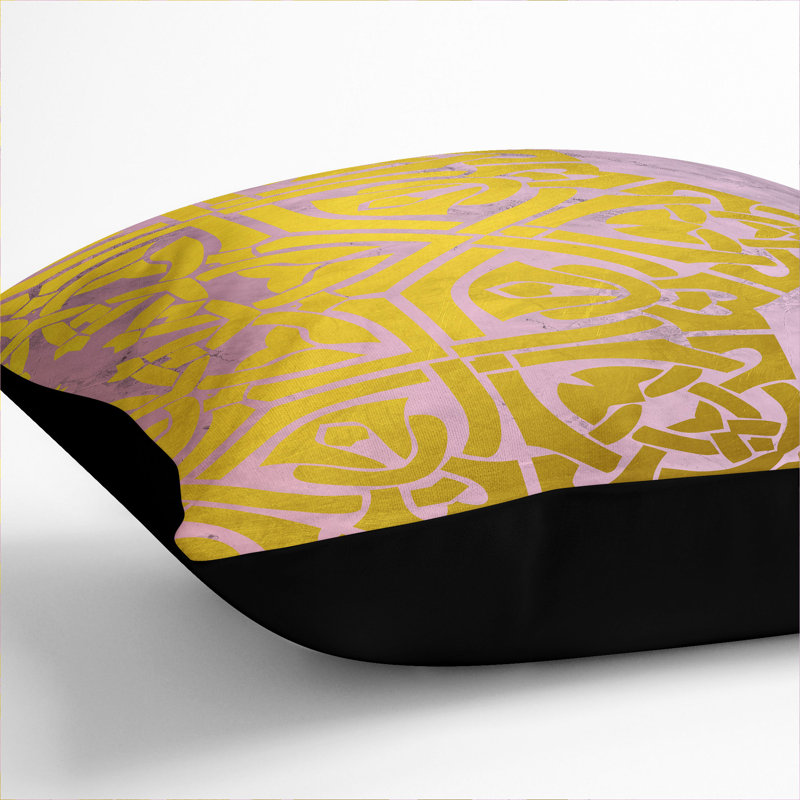Peach Gold Mandala No.2 Scatter Cushion, Black, 40cm H x 40cm W x 15cm D