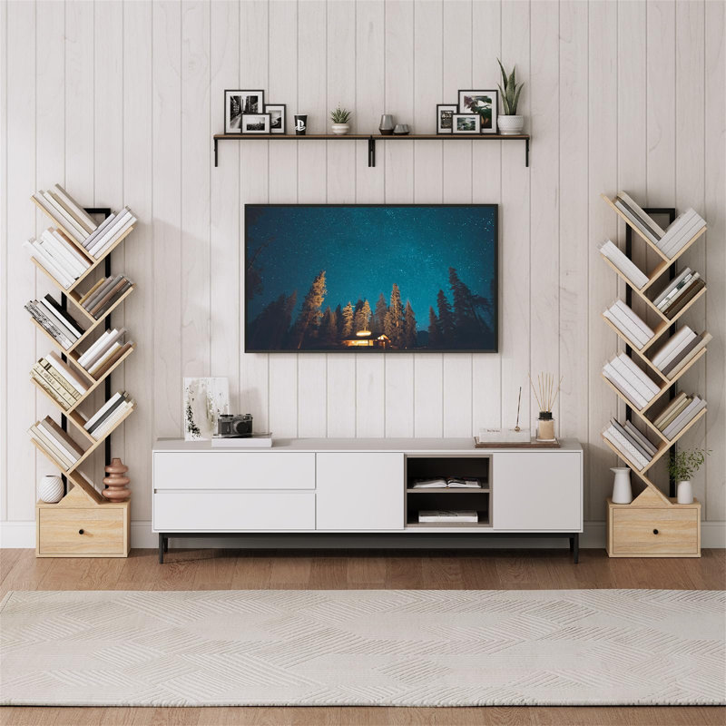Beeching 135cm H x 34cm W Metal Geometric Bookcase, Black and beige