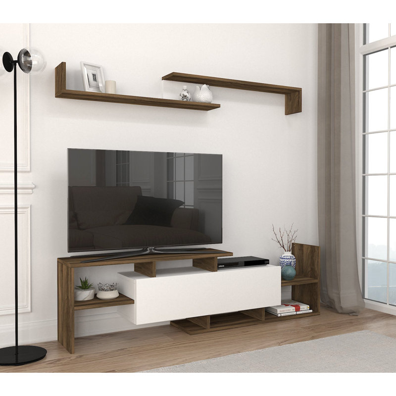 Channelle Unfinished TV Stand for TVs up to 32", Walnut/White