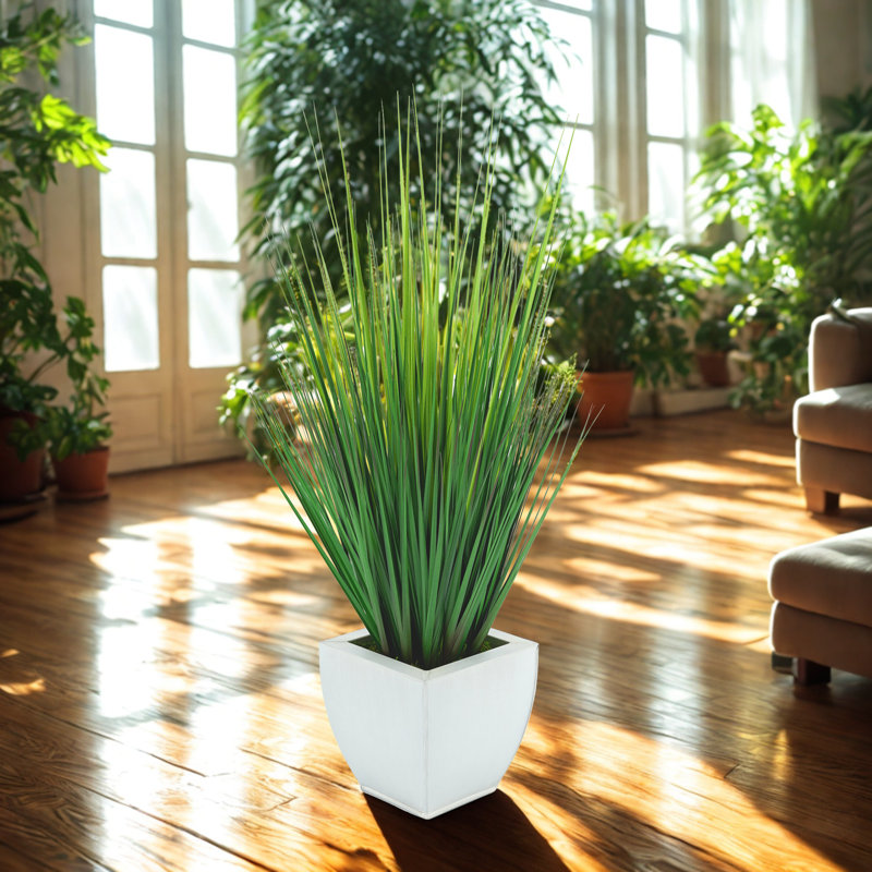27'' Faux Reed Grass in Cream Metal Pot, Cream