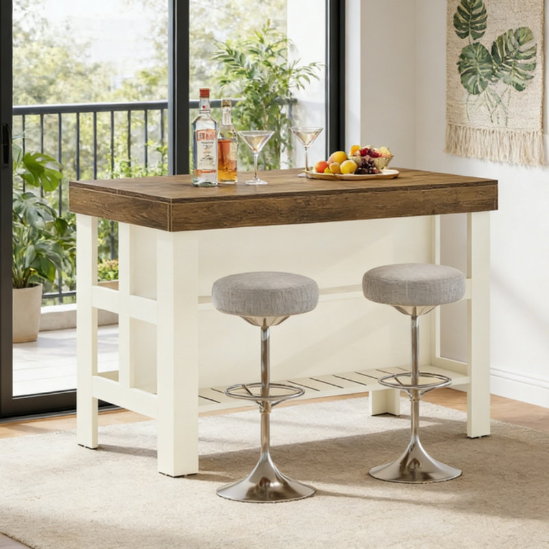 Table de bar - Bois d'ingénierie - 1 pièce - Table de bar - Brun - Rangement à plusieurs niveaux