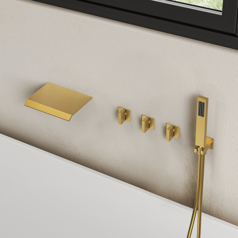 Robinet de baignoire mural avec inverseur et douche à main, Brushed Gold