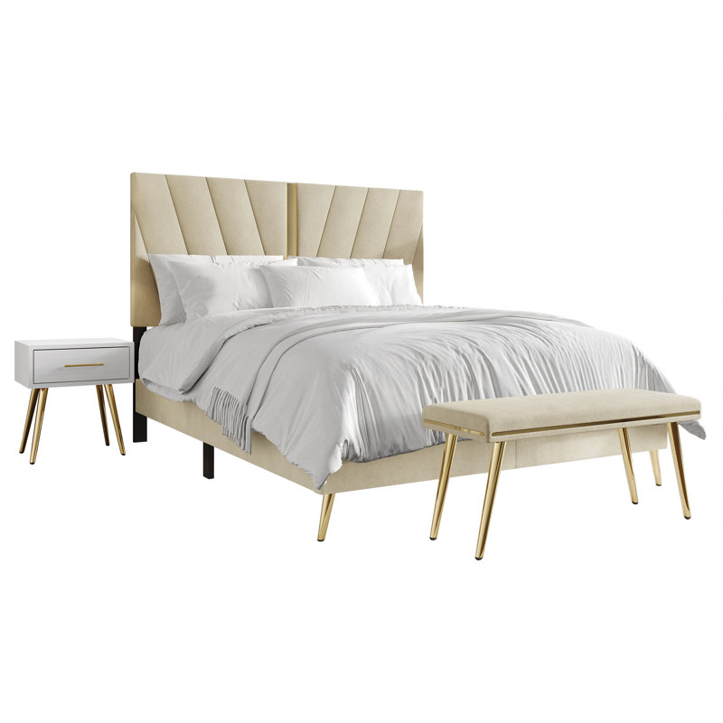 Ensemble de chambre à coucher 4 pièces Lakeysa, Très grand, Champagne
