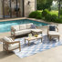 Ensemble de conversation en aluminium pour 5 personnes avec repose-pieds et coussins Harmonti