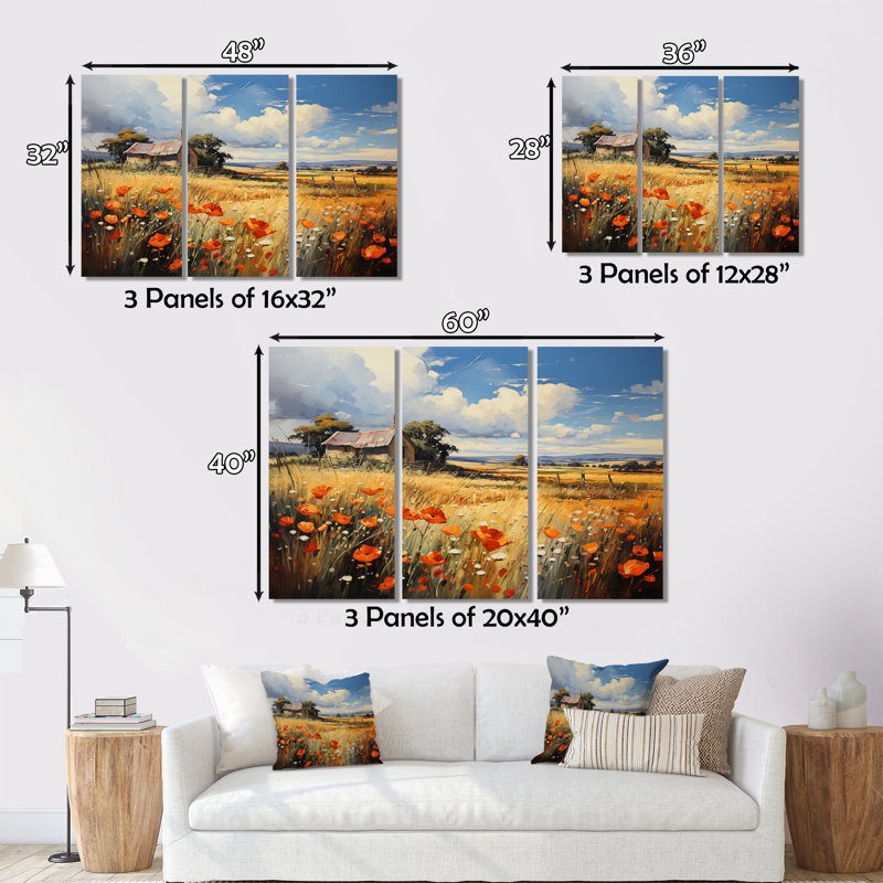 " French Fields Of Normandy I " 3 - Pieces, 28" H x 36" W x 1" D