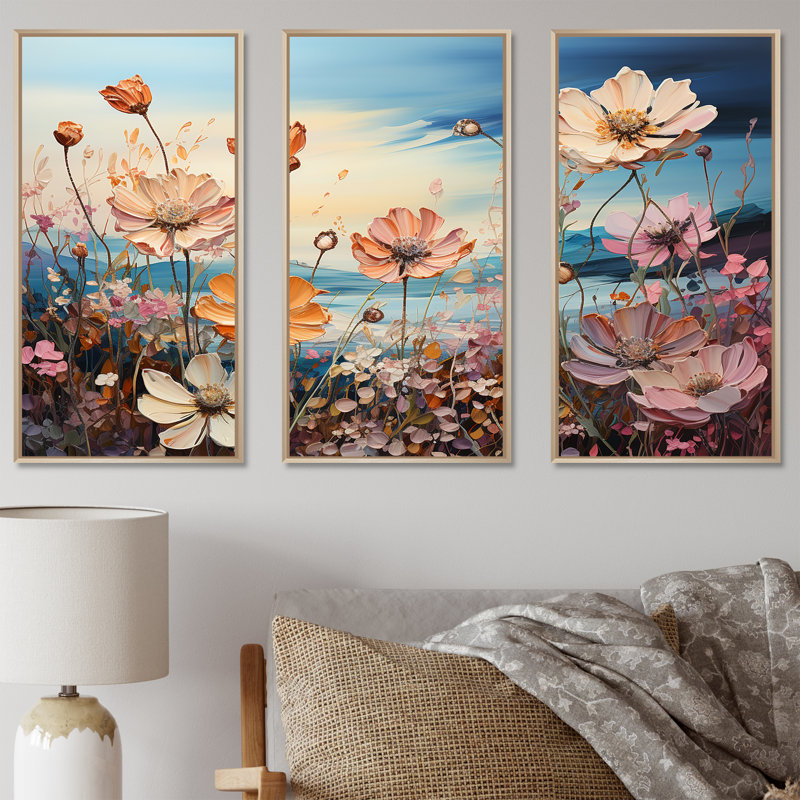 Ensemble de salon art floral rose, H 28 po x l 36 po x P 1 po, Cadre naturel flottant