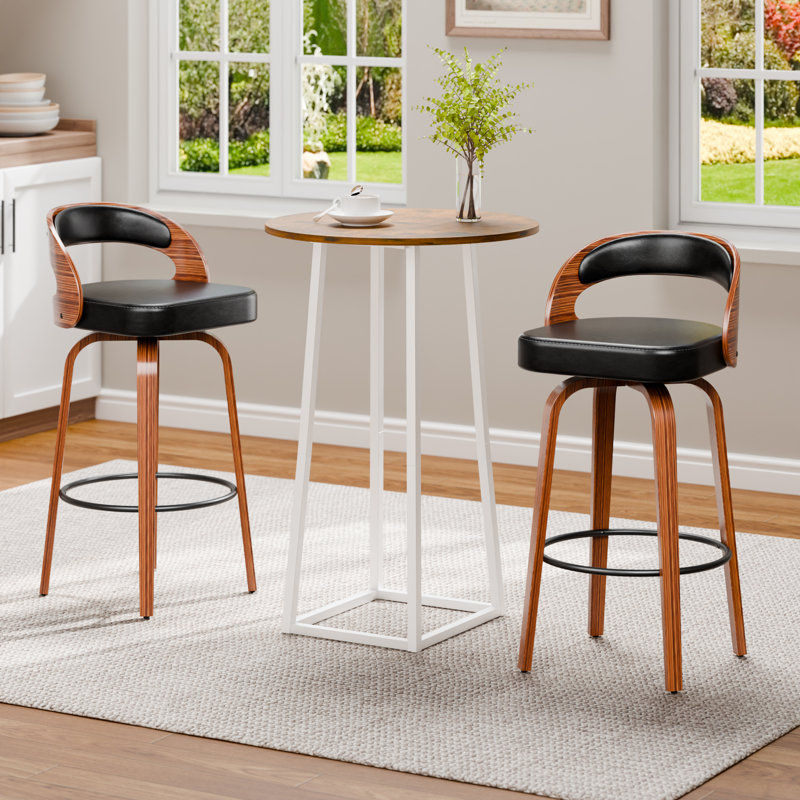 29.2'' Swivel Solid Wood Bar Stools, Black, 1