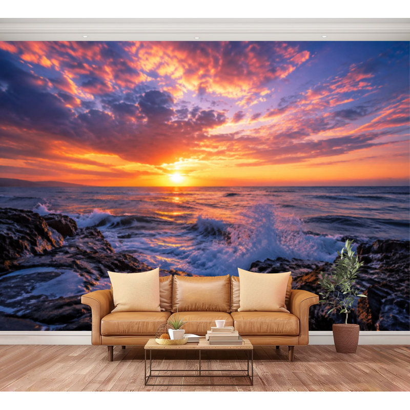 Papier peint adhésif auto-adhésif Sunset Sea, 100" L x 144" W