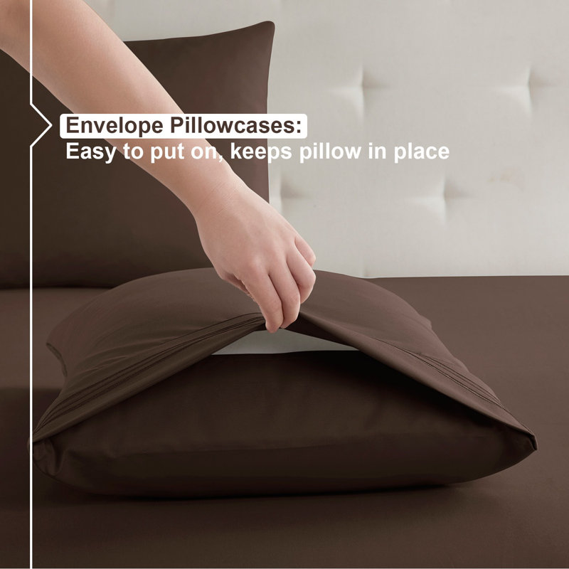 Microfiber Solid Colour Sheet Set, Chocolate Brown, Full XL Sheet Set + Fitted Sheet + 2 Pillowcases