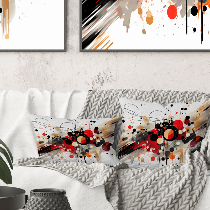 Red And Black Abstract Dreamscape I - Abstract Shapes Printed Throw Pillow