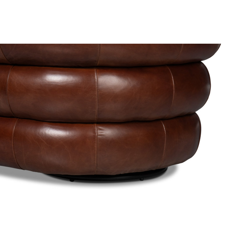 Swivel Barrel Chair, Brown Leather