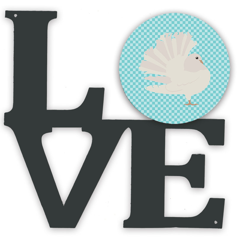 Décoration murale en métal love fantail pigeon check, Bleu