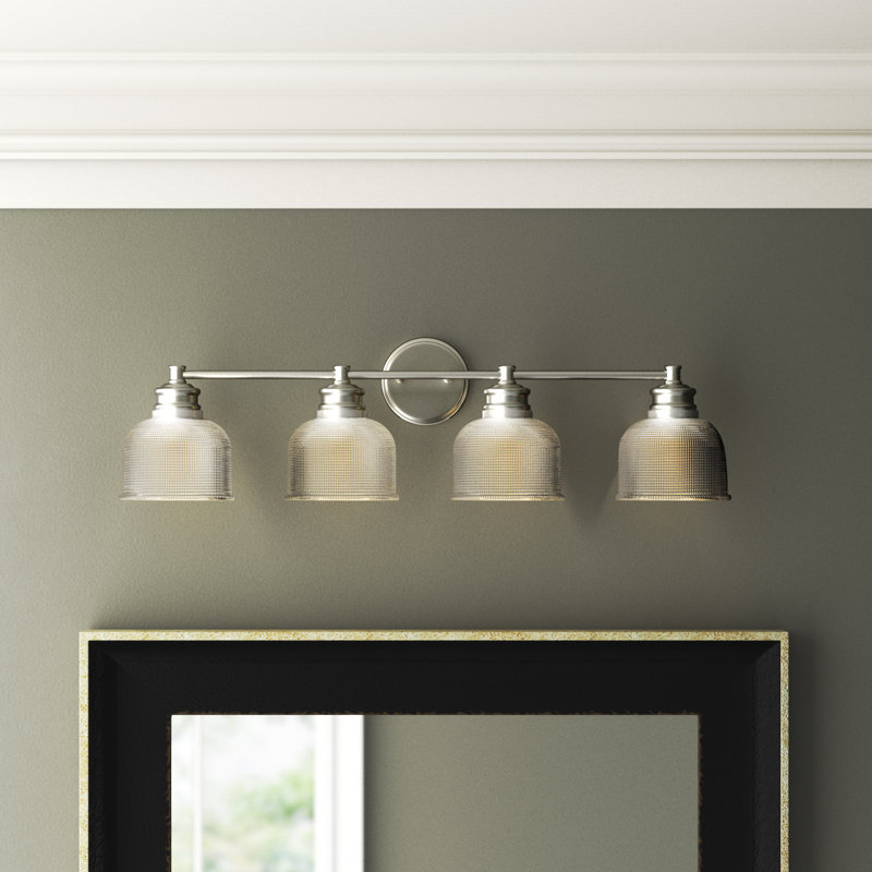 Éclairage de salle de bain à intensité variable en verre martelé 4 lumières Besima, Nickel brossé