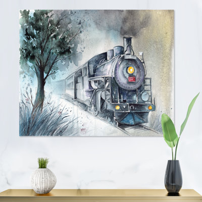 Une locomotive à vapeur en hiver - Peinture sur toile