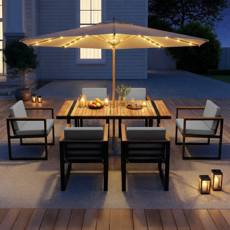 7 Pieces Outdoor Dining Set, 6-Person Outdoor Conversation Set with Removable Cushions – Patio Table & Chairs for Backyard, Garden, Poolside