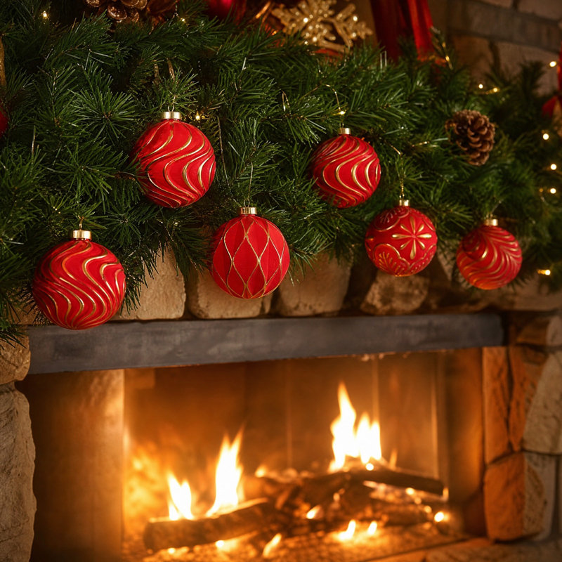 Ensemble de 6 décorations de Noël boules de Noël en flocons de Noël, Rouge