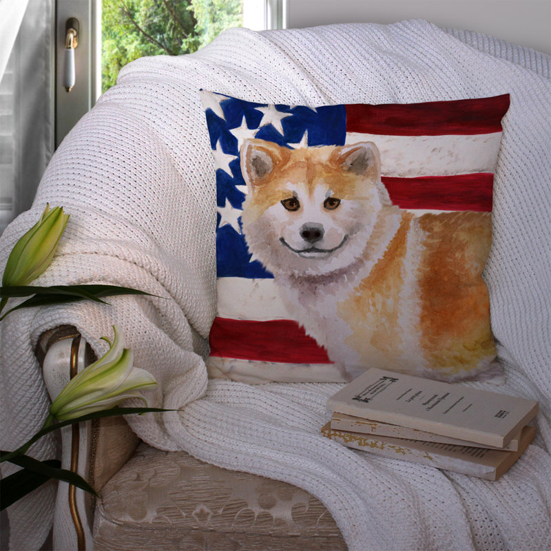 Coussin décoratif intérieur/extérieur 2 patriotiques yorkshire terrier, 14 po x 14 po, Shiba Inu
