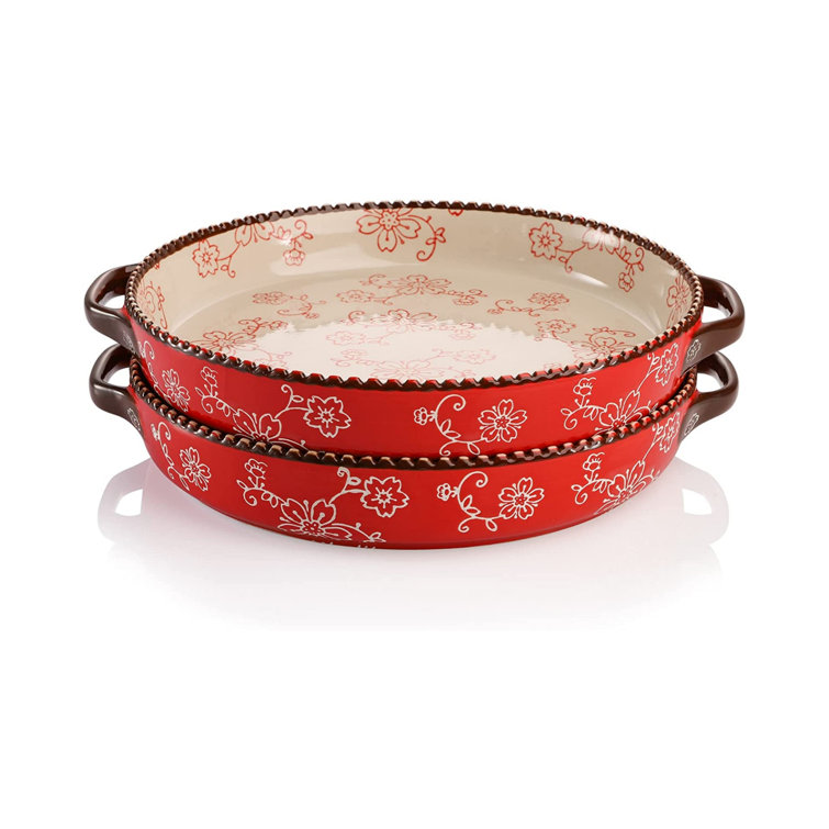 Made in Porcelain Red Rim Pie Dish | 1.5 qt | Naturally Non Stick