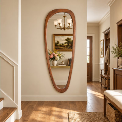 Miroir asymétrique irrégulier pleine longueur avec cadre en bois massif, miroir de plancher mural biologique